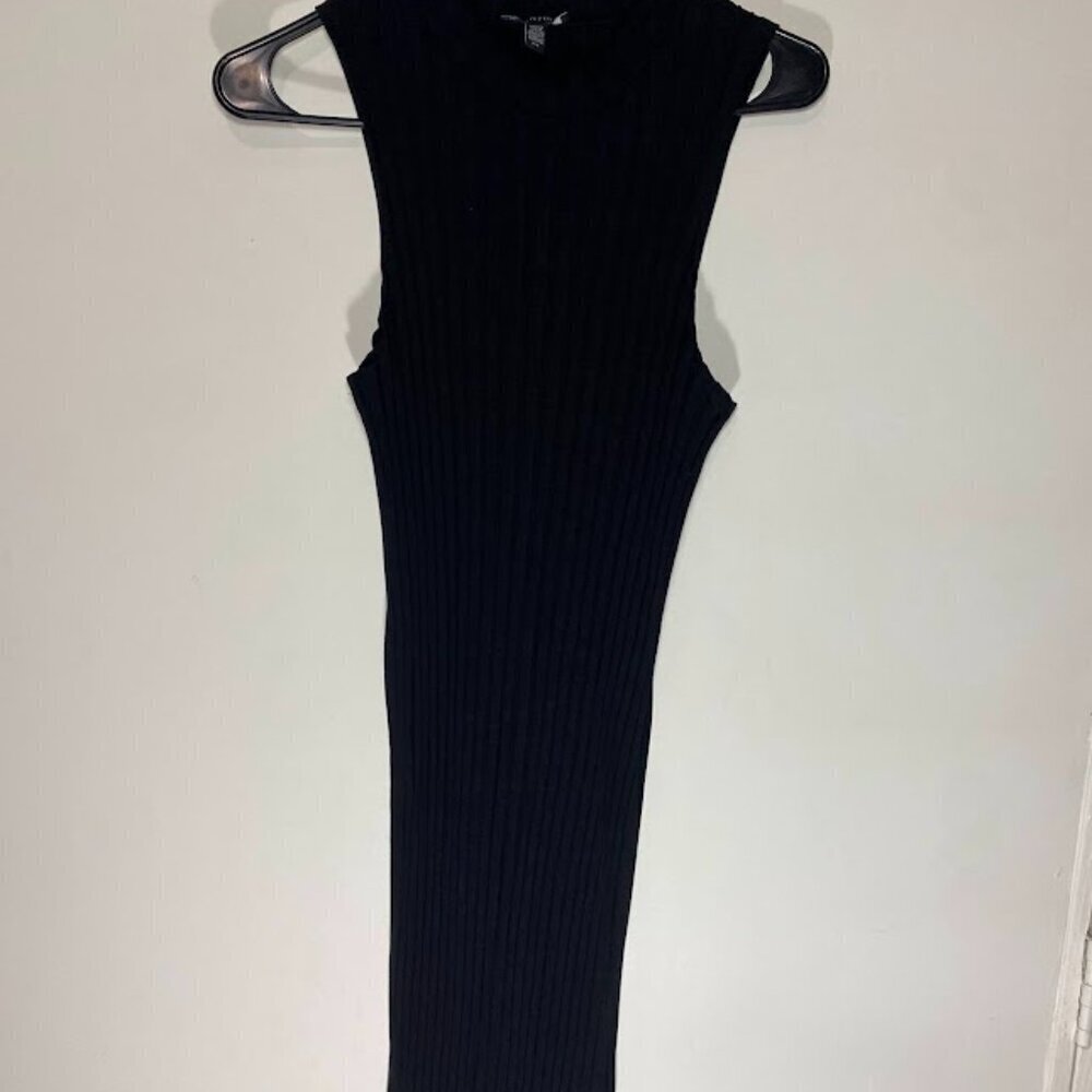 Eileen Fisher Black Stretch Wide Rib Mock Neck Sleeveless Dress